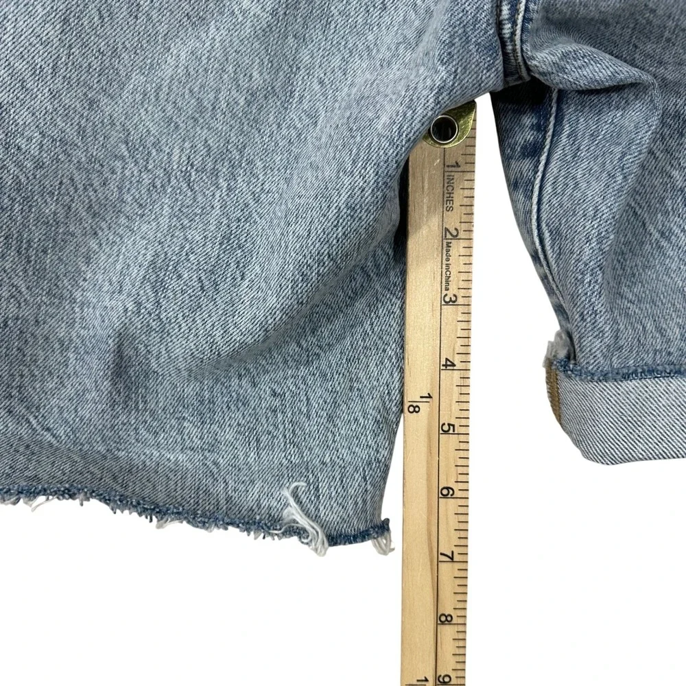 FRAME Le Slouch Bermuda Denim Shorts Acid Wash‎ Blue Button Fly Raw Hem Size 28